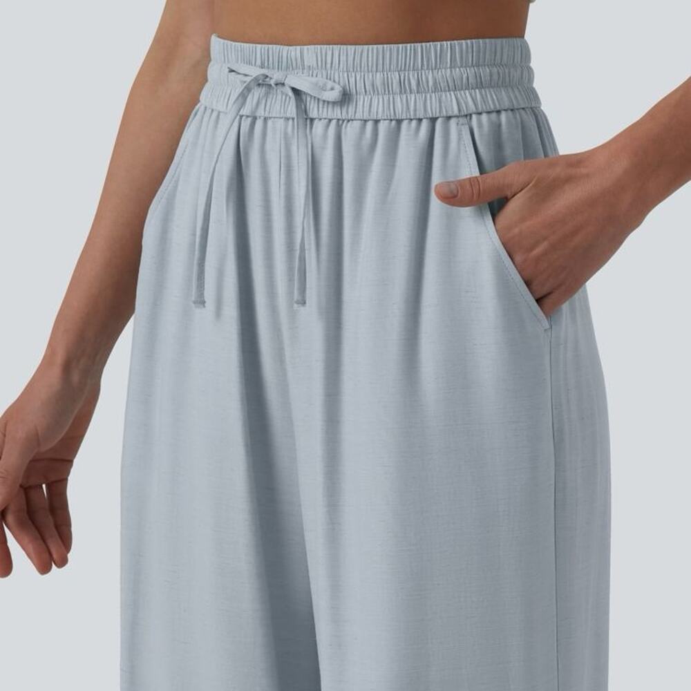 HALARA High Waisted Drawstring Pocket Wide Leg Baggy Casual Linen-Feel Pants-NWT - Picture 2 of 7